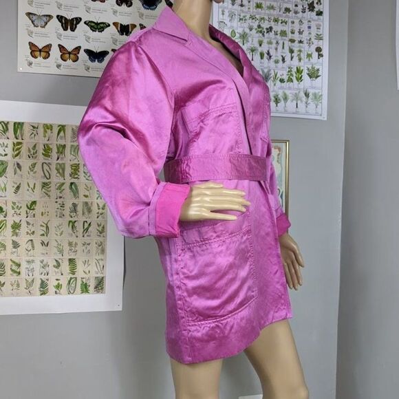 Vintage y2k 2000s Jennifer George Jacket Pink Satin Belt Tie Marbled Size 6 - Picture 3 of 9